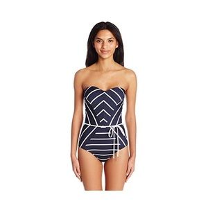 Seafolly Women's Castaway Stripe Bandeau One Piece Swimsuit Indigo